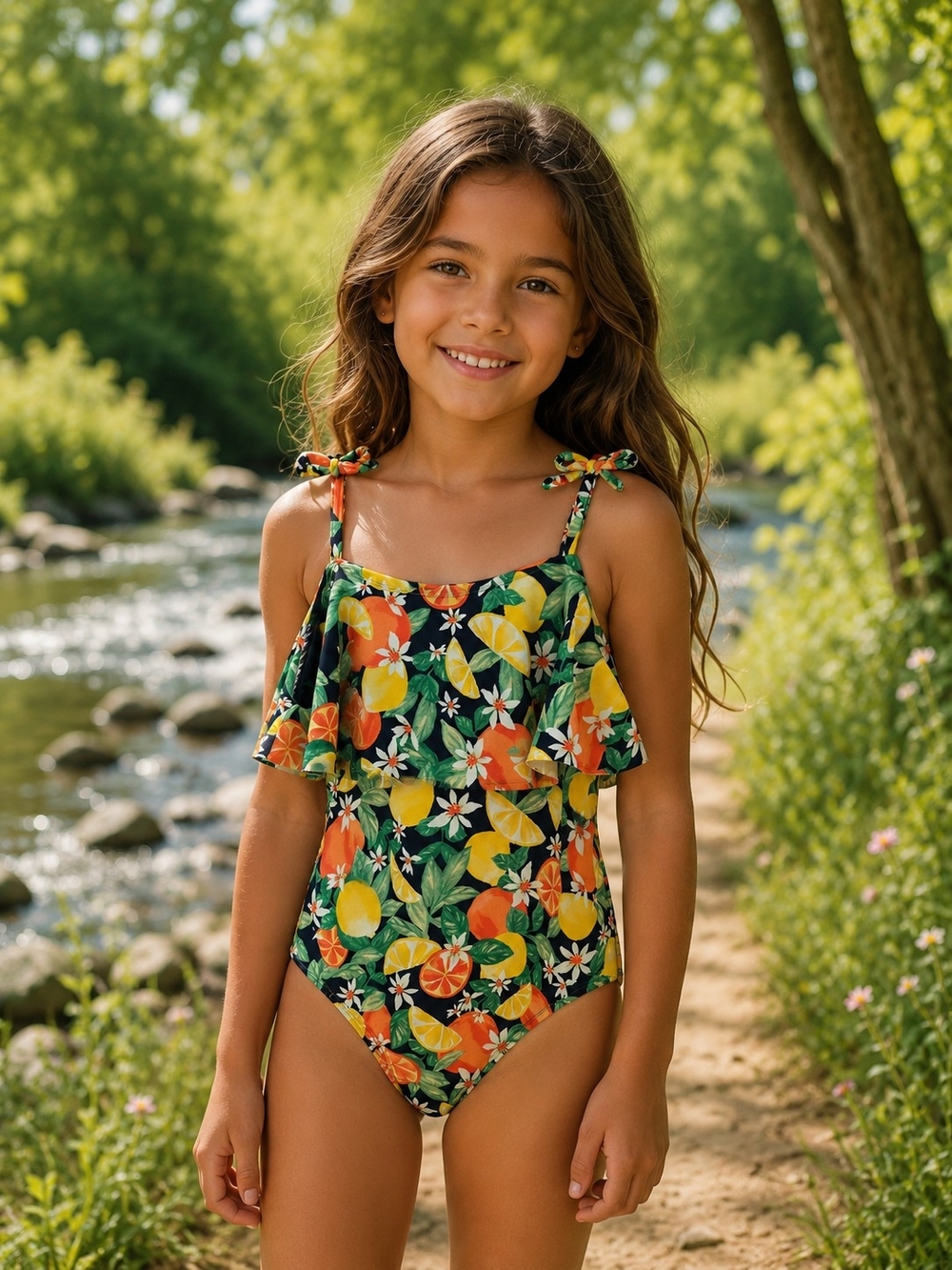 Old Navy Girls' Citrus Print One-Piece Swimsuit - Yellow, Orange, Green Sz 5T